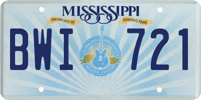 MS license plate BWI721