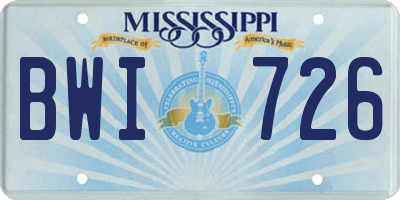 MS license plate BWI726
