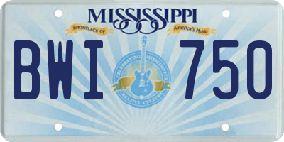 MS license plate BWI750