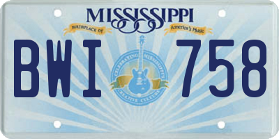 MS license plate BWI758