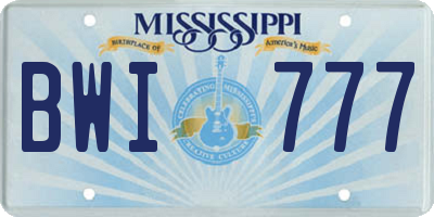 MS license plate BWI777
