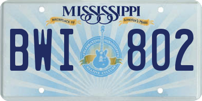MS license plate BWI802