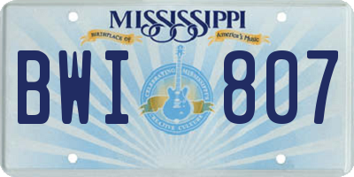 MS license plate BWI807
