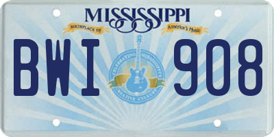 MS license plate BWI908