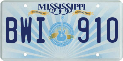 MS license plate BWI910
