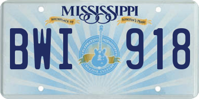 MS license plate BWI918