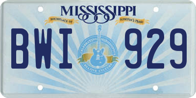 MS license plate BWI929