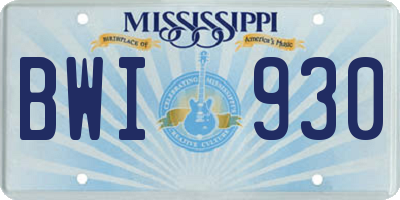 MS license plate BWI930