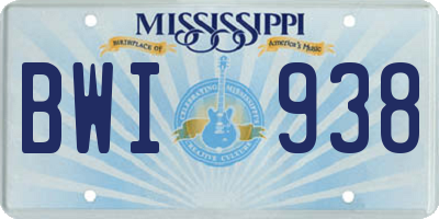MS license plate BWI938