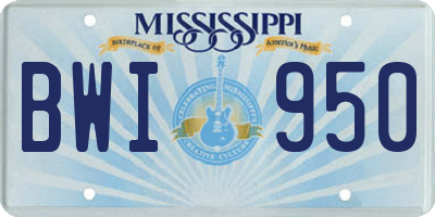 MS license plate BWI950