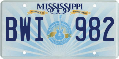 MS license plate BWI982