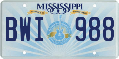 MS license plate BWI988