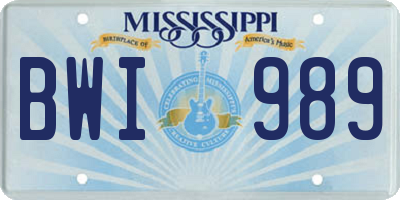 MS license plate BWI989