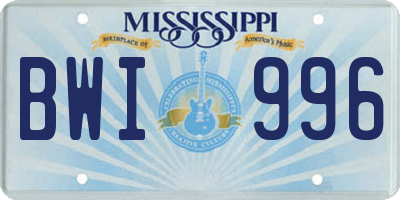 MS license plate BWI996