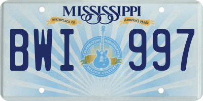 MS license plate BWI997