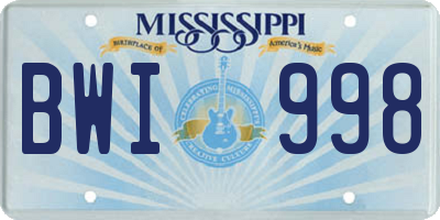MS license plate BWI998