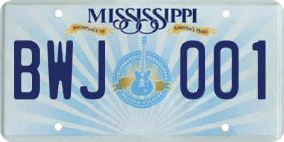 MS license plate BWJ001