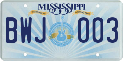 MS license plate BWJ003