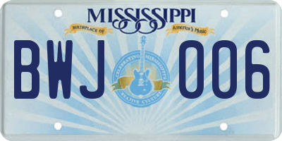 MS license plate BWJ006