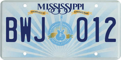 MS license plate BWJ012