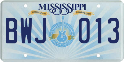 MS license plate BWJ013