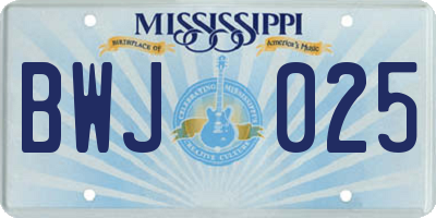 MS license plate BWJ025