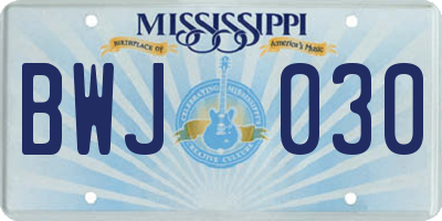 MS license plate BWJ030