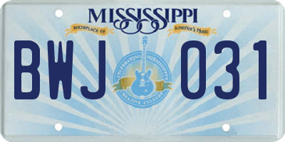 MS license plate BWJ031