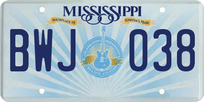 MS license plate BWJ038