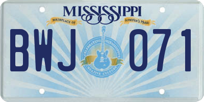 MS license plate BWJ071