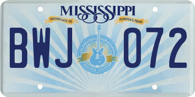 MS license plate BWJ072