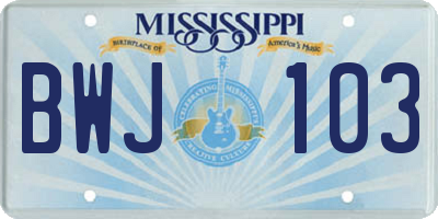 MS license plate BWJ103