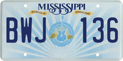 MS license plate BWJ136