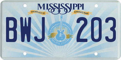MS license plate BWJ203