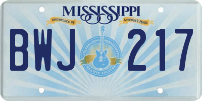 MS license plate BWJ217