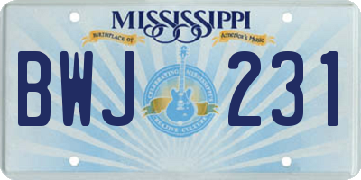MS license plate BWJ231