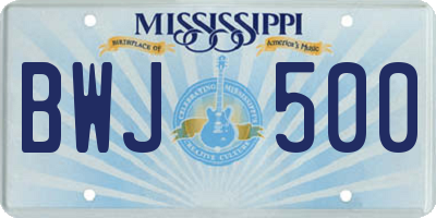 MS license plate BWJ500