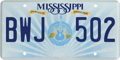 MS license plate BWJ502