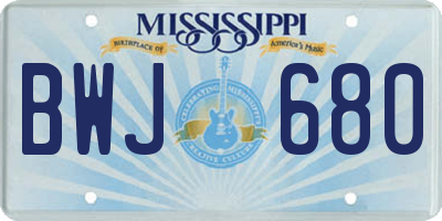 MS license plate BWJ680
