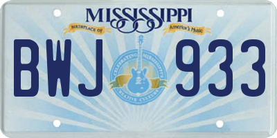 MS license plate BWJ933