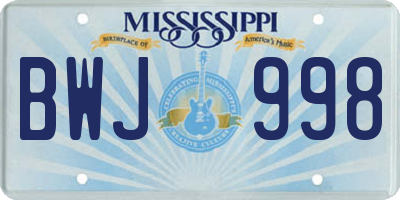 MS license plate BWJ998