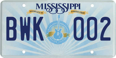 MS license plate BWK002