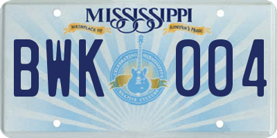 MS license plate BWK004