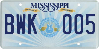 MS license plate BWK005