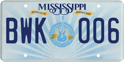 MS license plate BWK006