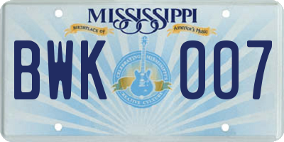 MS license plate BWK007
