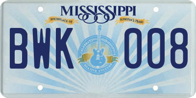 MS license plate BWK008