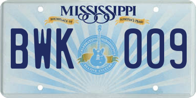 MS license plate BWK009