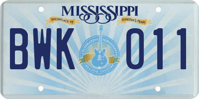 MS license plate BWK011