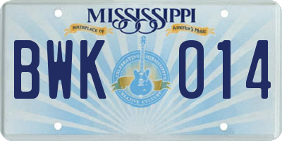 MS license plate BWK014